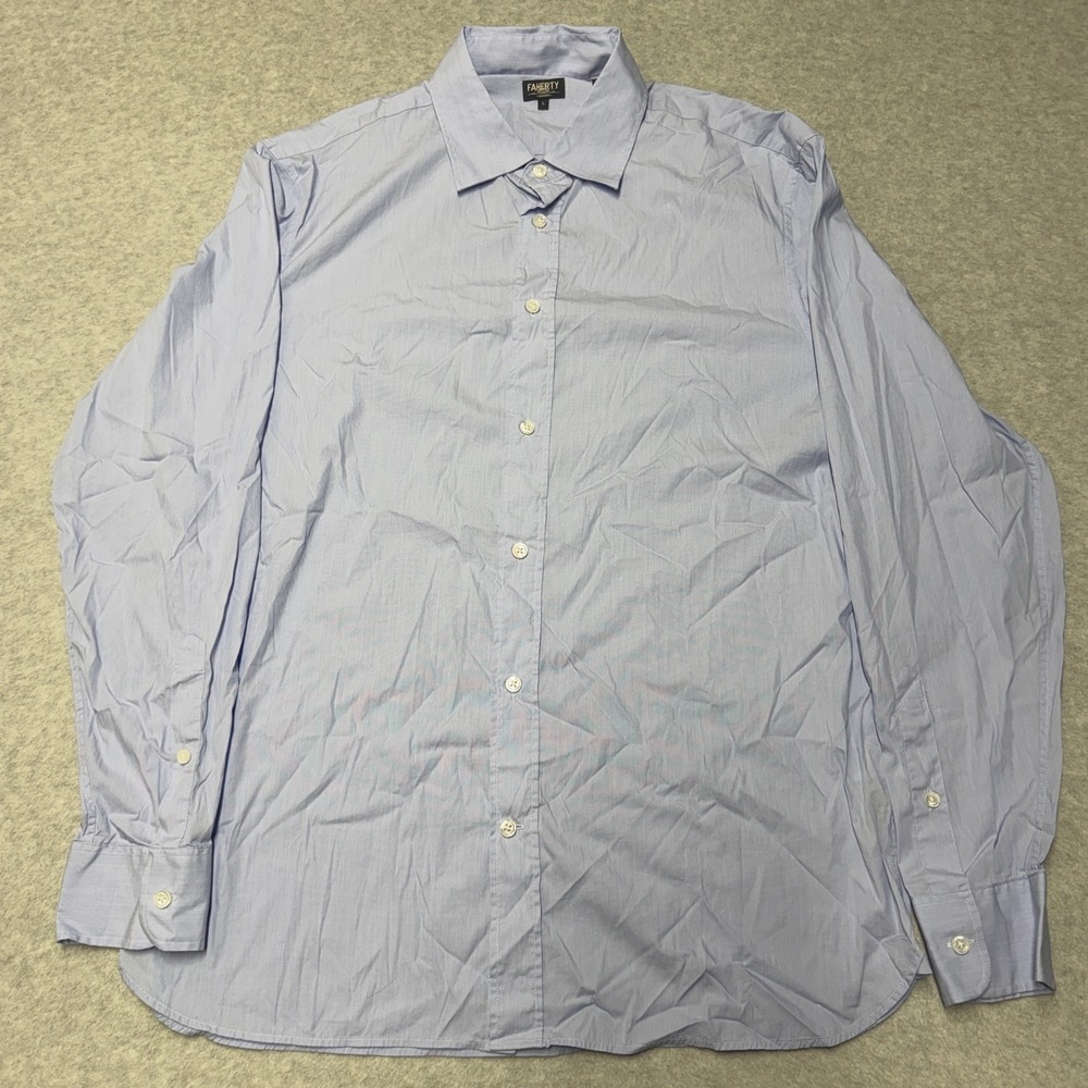 Faherty Reserve Shirt Mens L Blue Solid Stretch Long Sleeve Button Up Casual